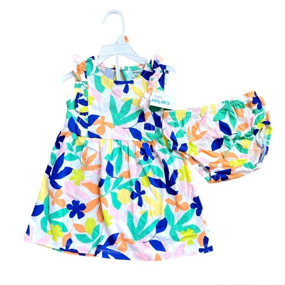 CARTER'S Baby Dress 12 Months Girls Floral Sleeveless 2 Piece Set Summer NEW - Picture 1 of 6